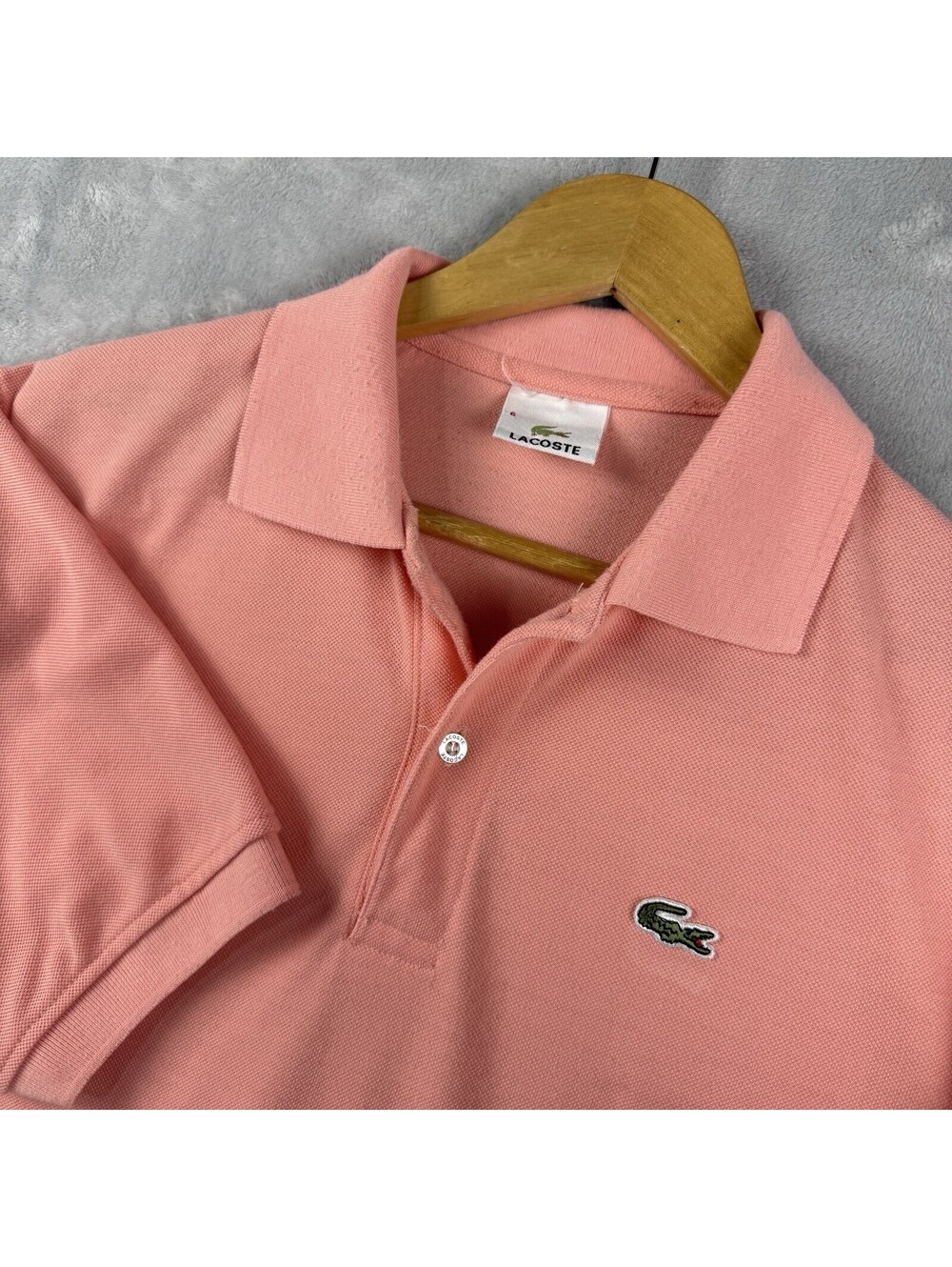 VTG Lacoste Pink Salmon Classic Crocodile Logo Short Sleeve Pique Polo Shirt XL